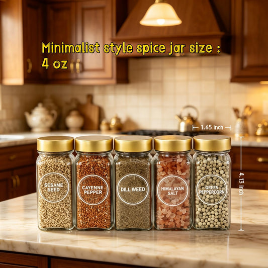 24 Spice Jars with Labels, 4oz Seasoning Jars for Cabinets, Drawers, Racks