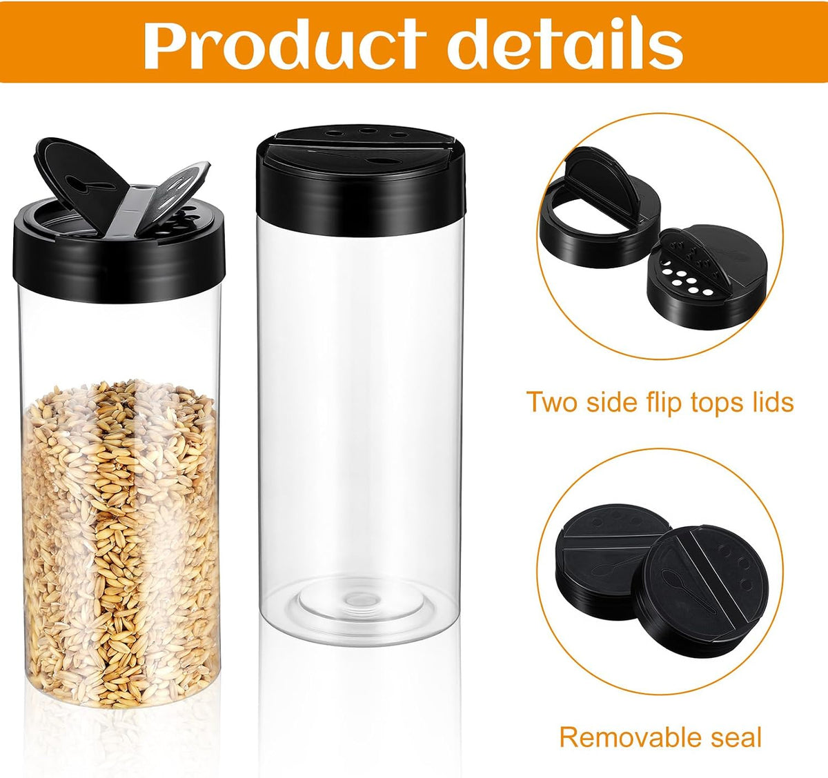 21pcs 16 oz Plastic Spice Jars with Shaker Lids,Clear Black Spice Bottles Containers,Reusable Seasoning Jars for Kitchen Storing and Dispensing