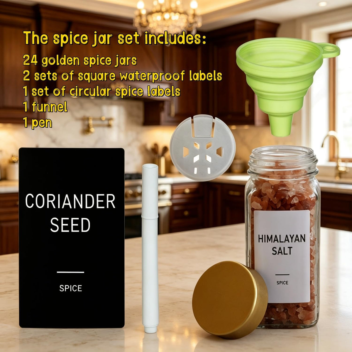 24 Spice Jars with Labels, 4oz Seasoning Jars for Cabinets, Drawers, Racks