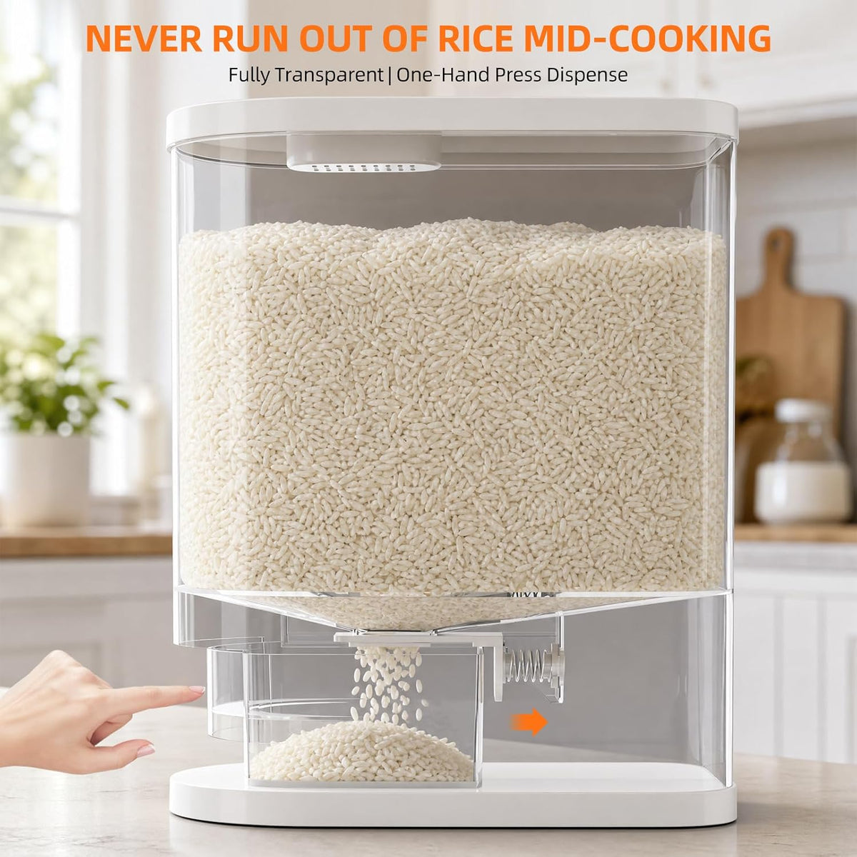 Clear Rice Dispenser with Measuring Cup, 22 Lbs