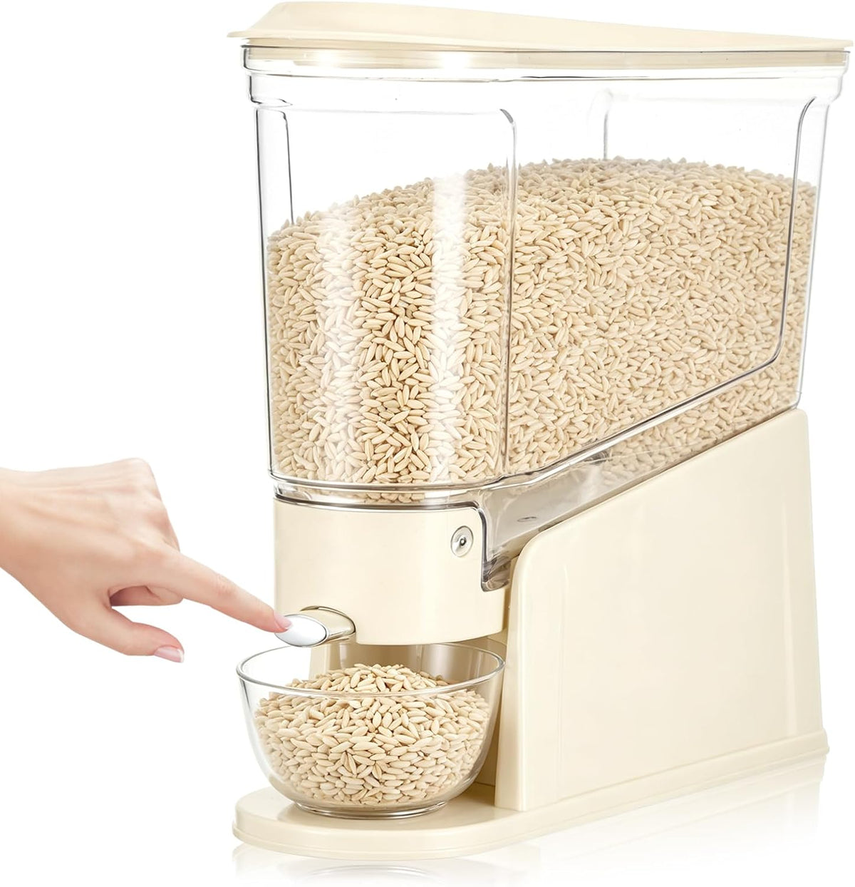 Rice Dispenser 11Lbs Slim Rice Storage Container for Small Space Clear Cereal Dispenser Sealed Moisture Proof with Measuring Cup BPA-Free Grain Storage Bucket for Kitchen Pantry Household, Cream White