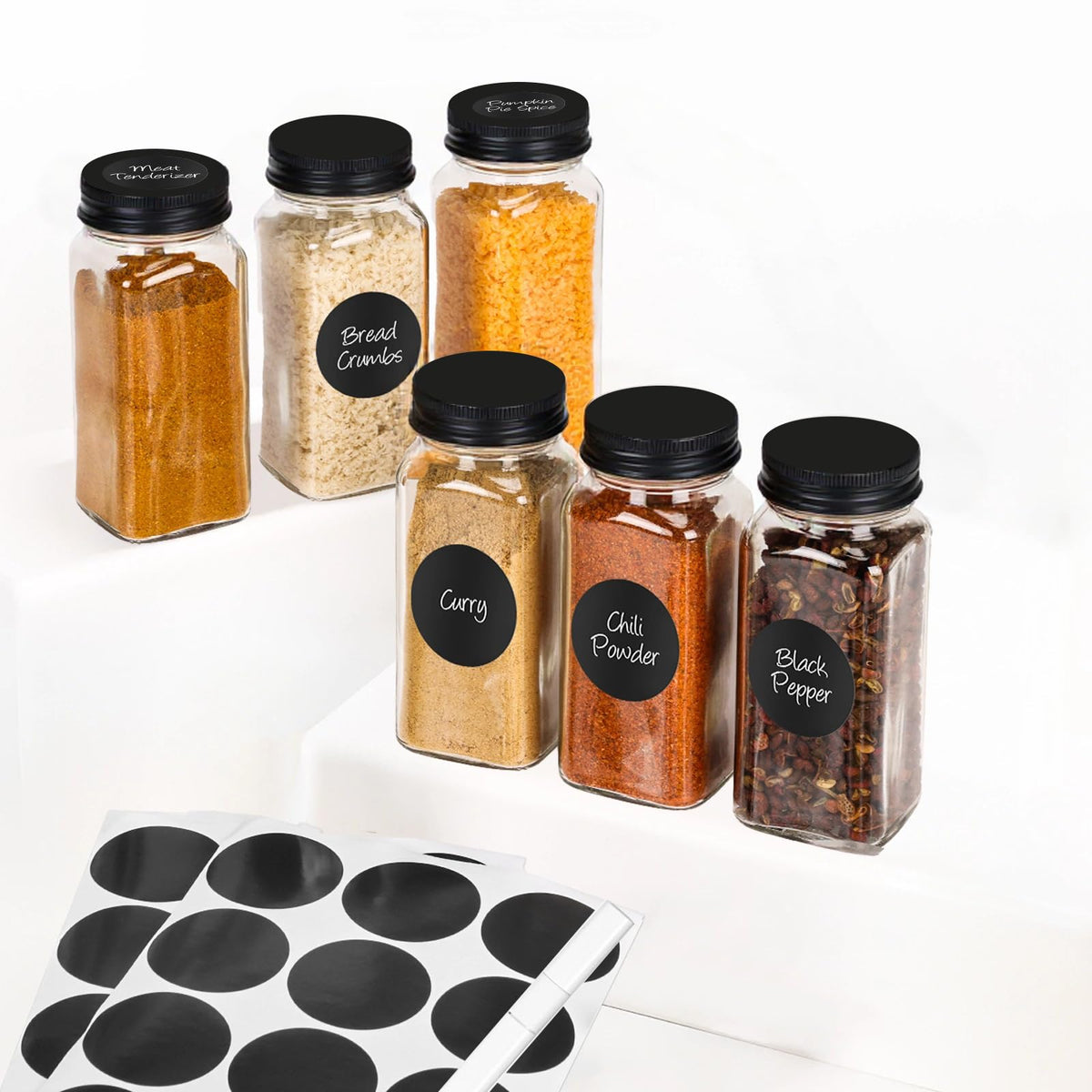 DIDITIME 6Pack Spice Jars with Label, 4oz Empty Square Seasoning Containers