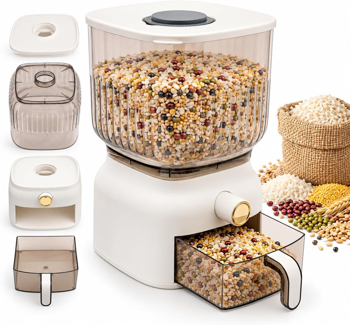 Rice Dispenser 5L, Rice Storage Container with Push Button, Clear PP