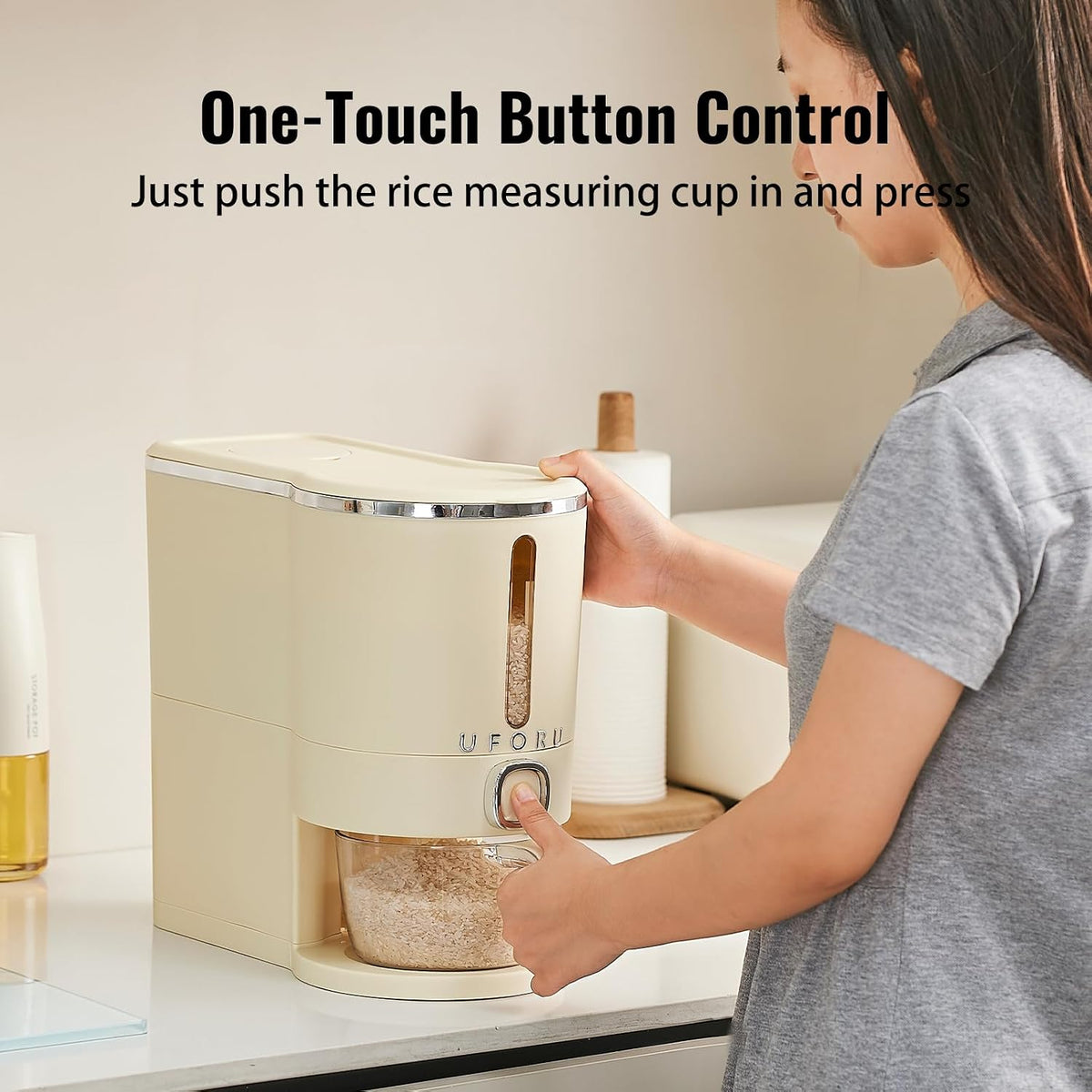 UFORU Rice Dispenser 13 LB,Airtight Storage Container With Measuring Cup