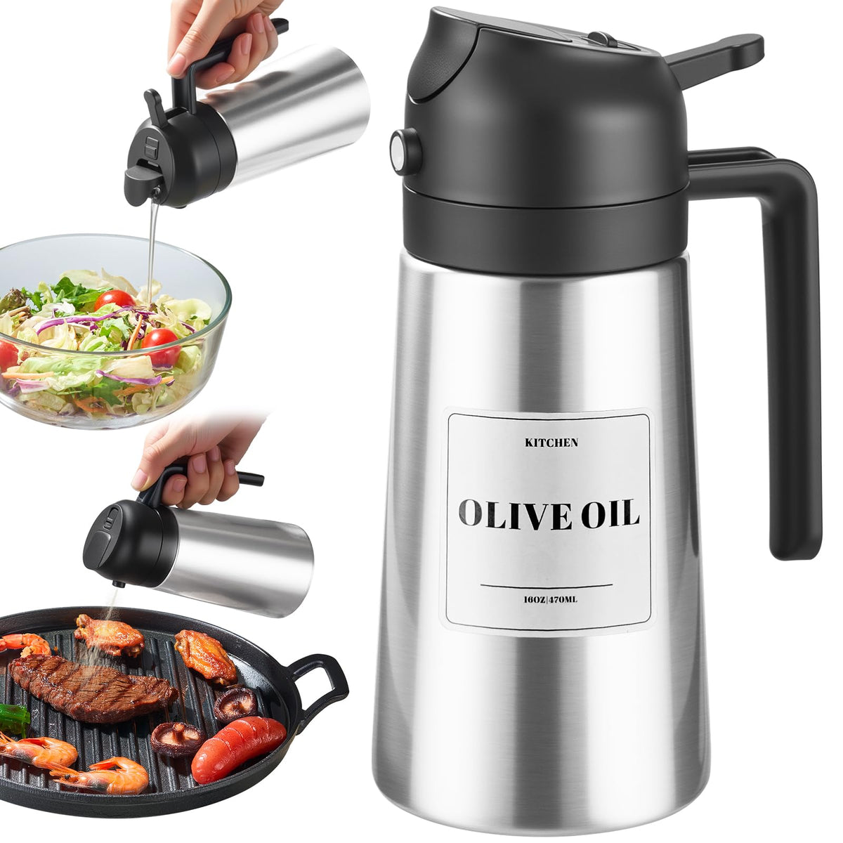 PARACITY Olive Oil Sprayer for Cooking, Olive Oil Dispenser Bottle, Black