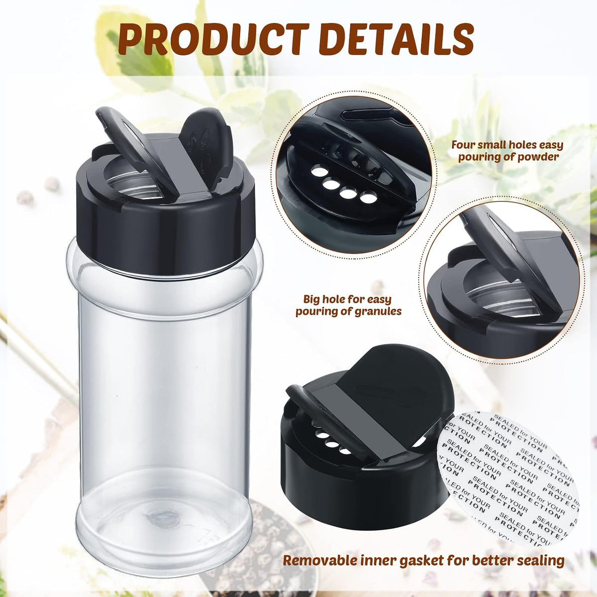 Eccliy 36 Pack 3 oz Clear Plastic Spice Jars with Shaker Lids,Black
