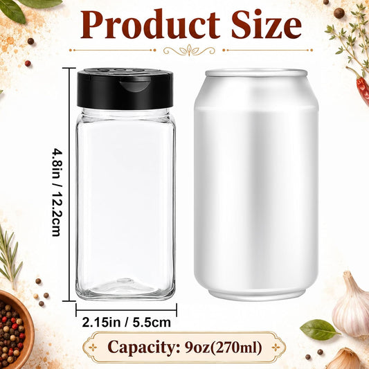Bekith 16 Pack 9 oz Plastic Spice Jars with Black Cap, Plastic Spice Bottles Empty Seasoning Containers for Storing Spice, Herbs and Powders