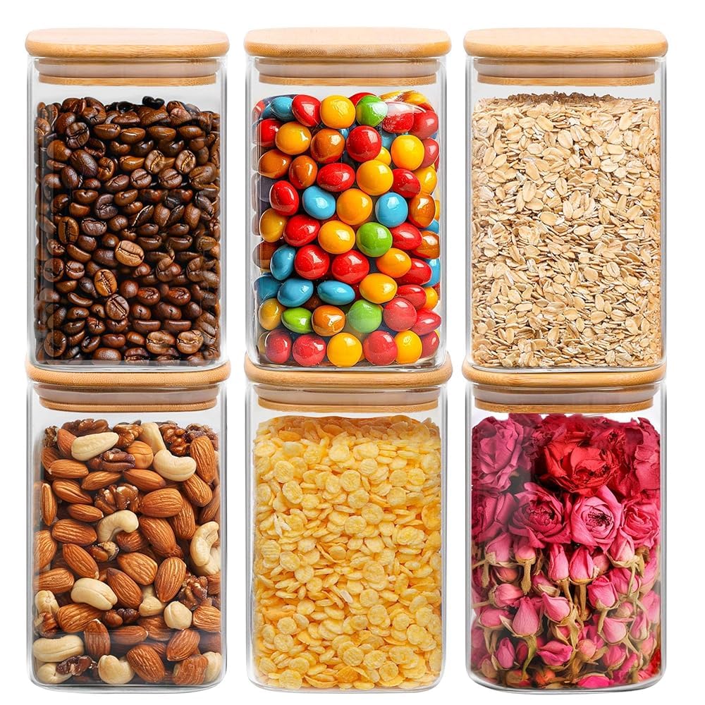 ComSaf Glass Pantry Storage Containers (0.7Qt/1.2Qt/1.6Qt) Set of 6, Square