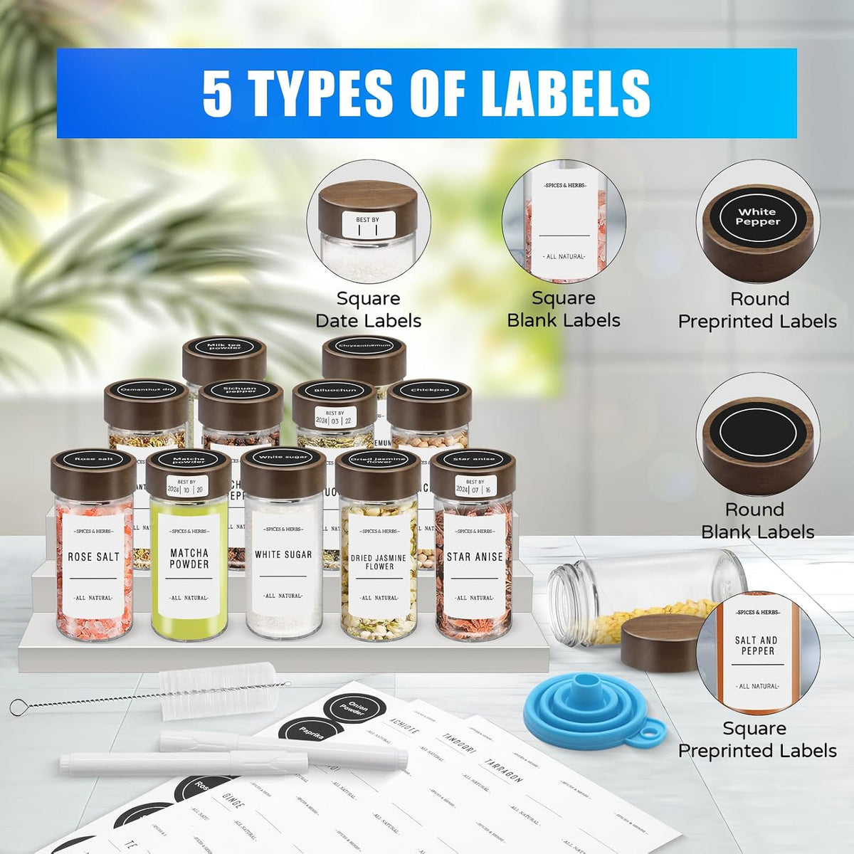 VIBRATITE 12 Pack 4 oz Round Glass Spice Jars with Acacia Lids and Labels
