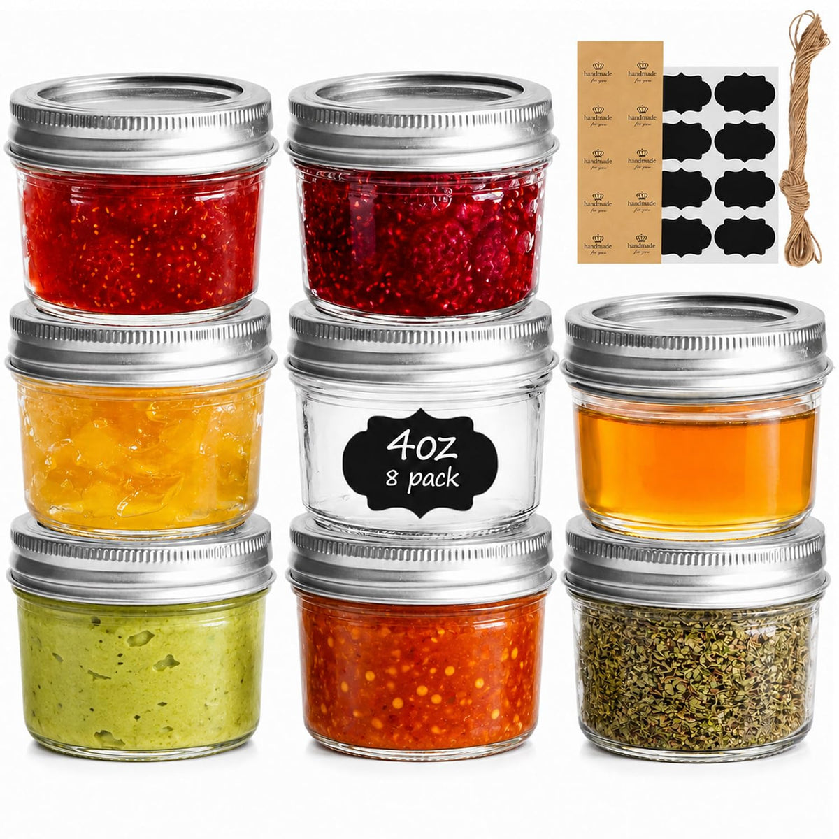 ComSaf Mini Mason Jars 4 oz, 8 Pack Regular Mouth Glass Jars with Lids