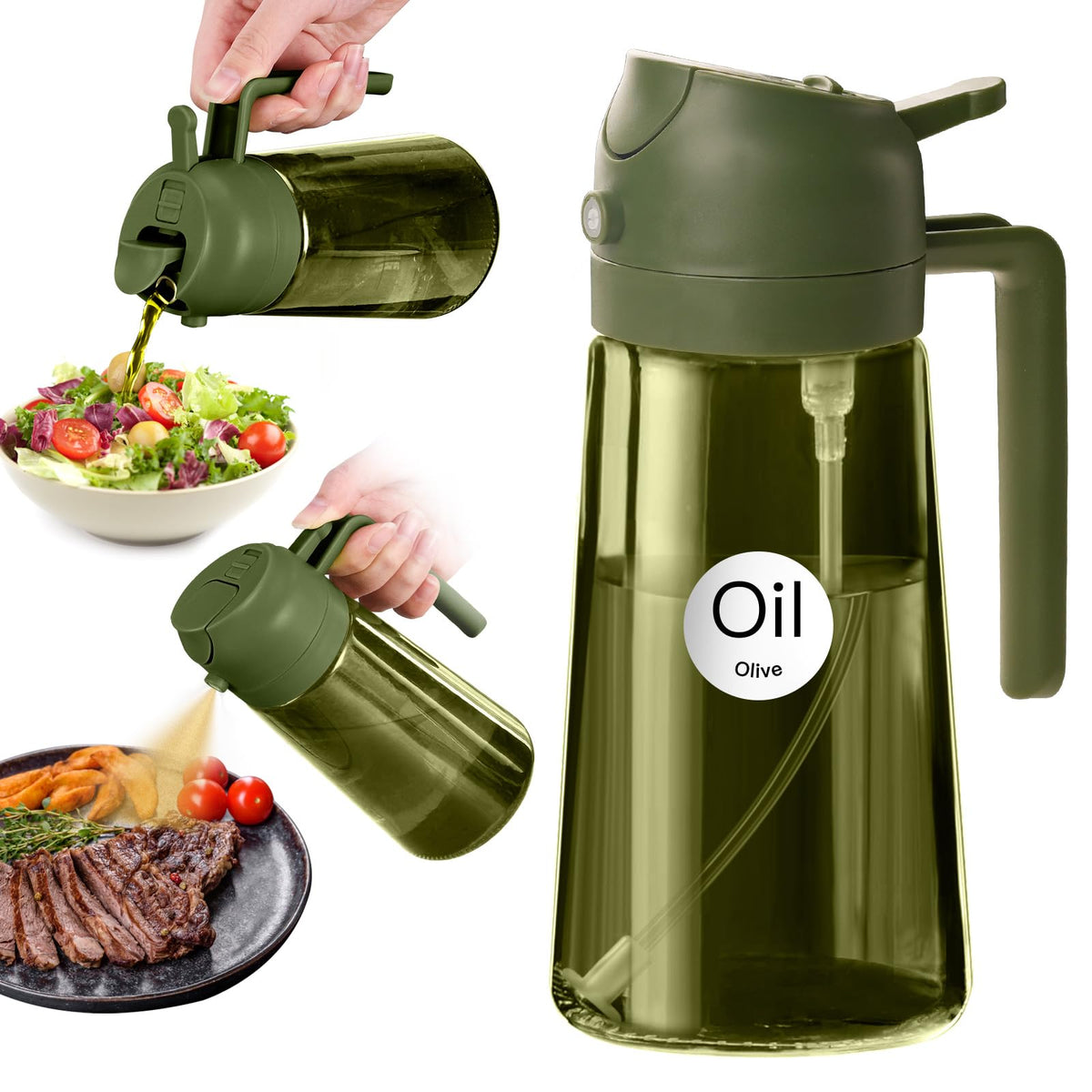 YARRAMATE 16 oz 2-in-1 Dark Glass Olive Oil Sprayer & Dispenser, BlackGreen