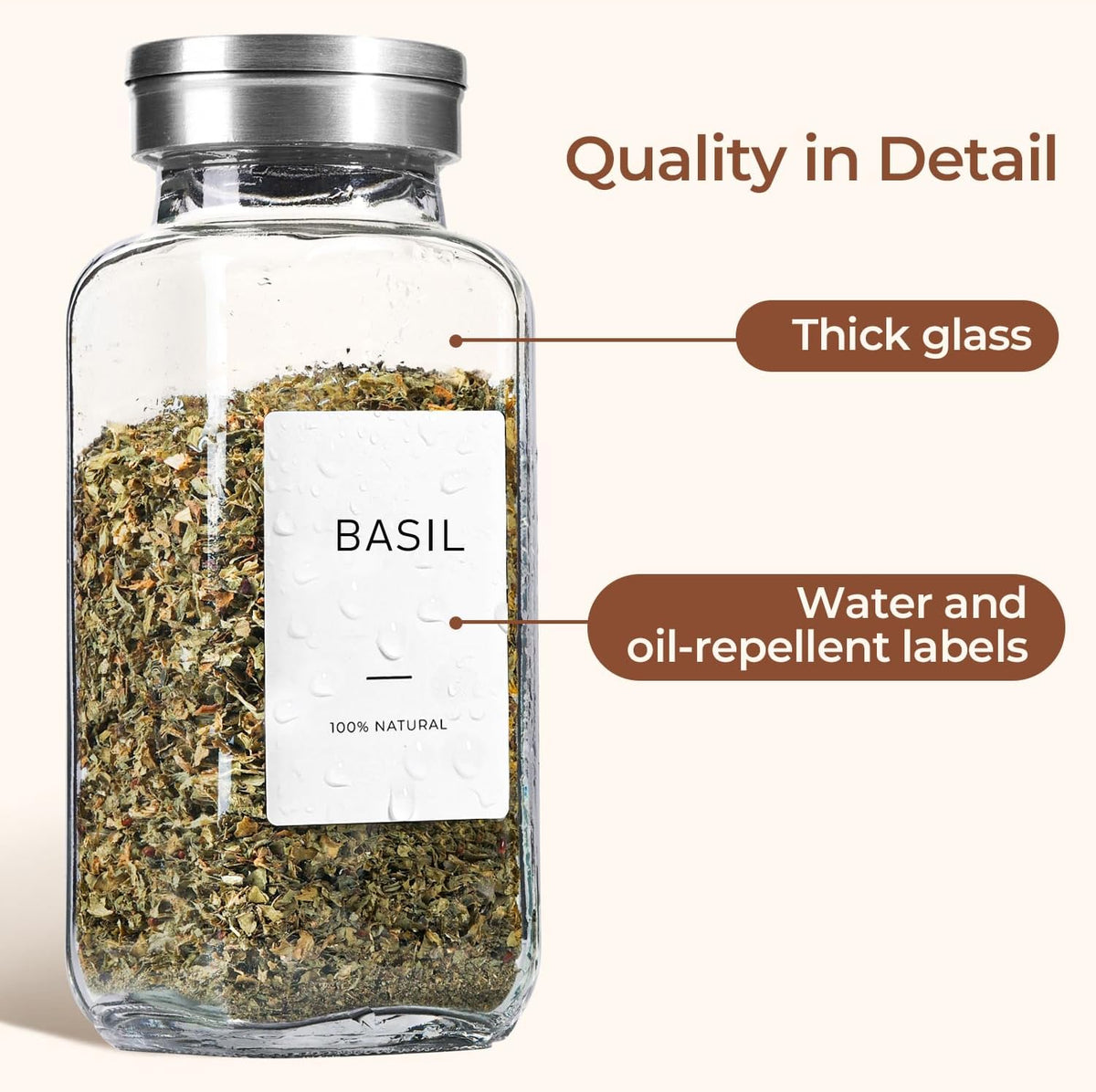 ComSaf Glass Spice Jars with Shaker Lids 8 oz 6 Pack Square
