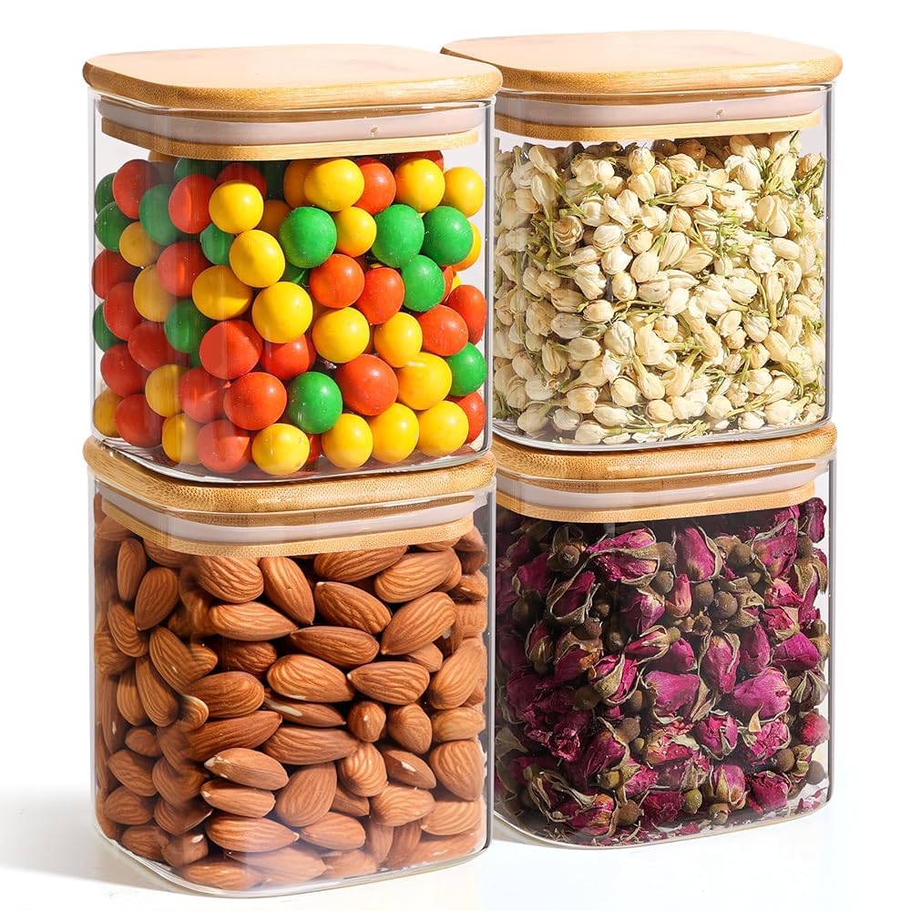 ComSaf Glass Pantry Storage Containers (0.7Qt/1.2Qt/1.6Qt) Set of 6, Square