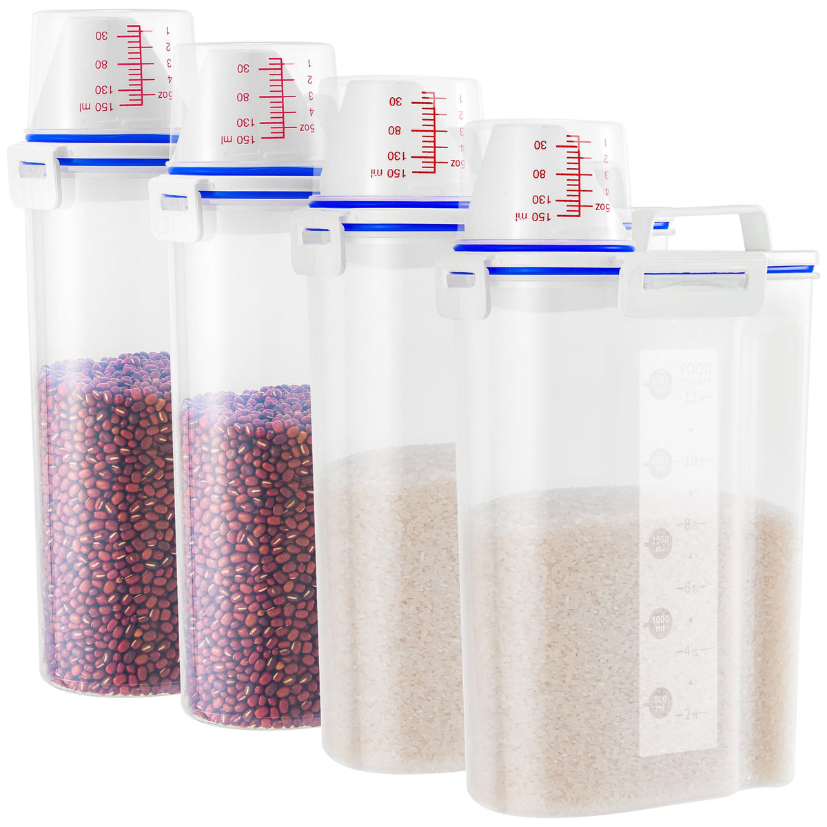 2 Pcs 5.5Lbs Rice Storage Container, Rice Container with Measuring Cup & Pour Spout, Kitchen Plastic Airtight Container for Cereal, Grain, Flour, Sugar, Oatmeal, Dry Pet Dog Food