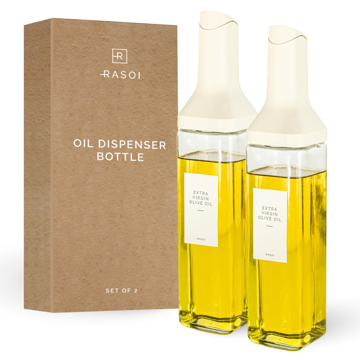 Oil Dispenser Bottle – Set of 2 17oz/500ml Oil and Vinegar Dispenser - Drip-Free Spout Glass Oil Dispenser – Kitchen Oil Dispenser with Automatic Pouring Lid - Olive Oil Bottle for Cooking