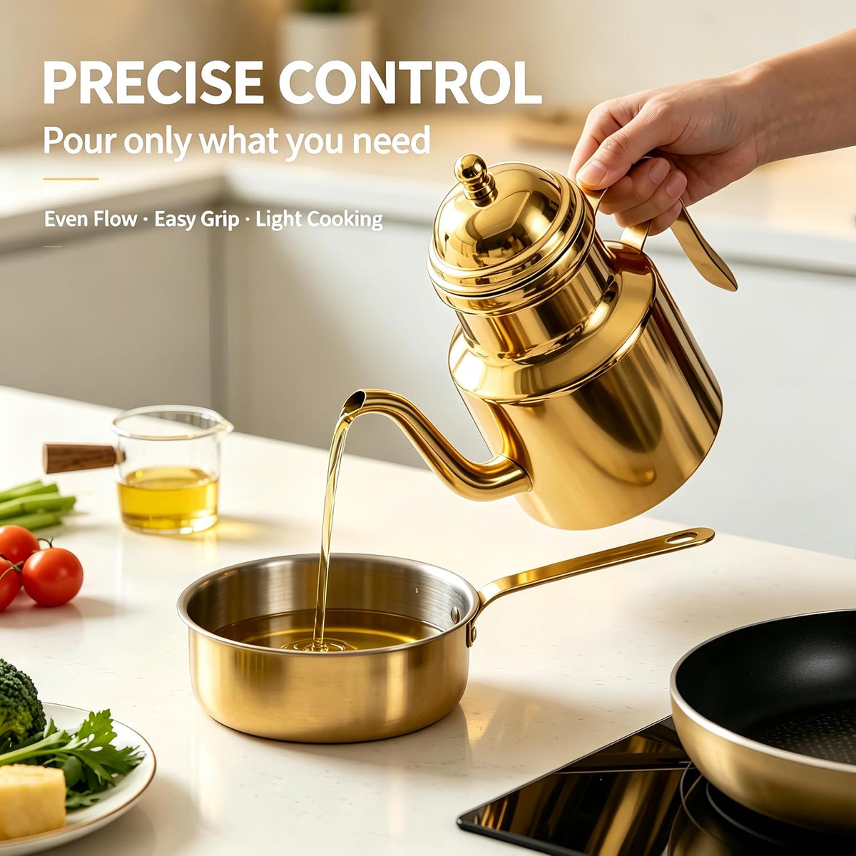 18oz Stainless Steel Olive Oil Dispenser,Golden Kitchen Oil Bottle