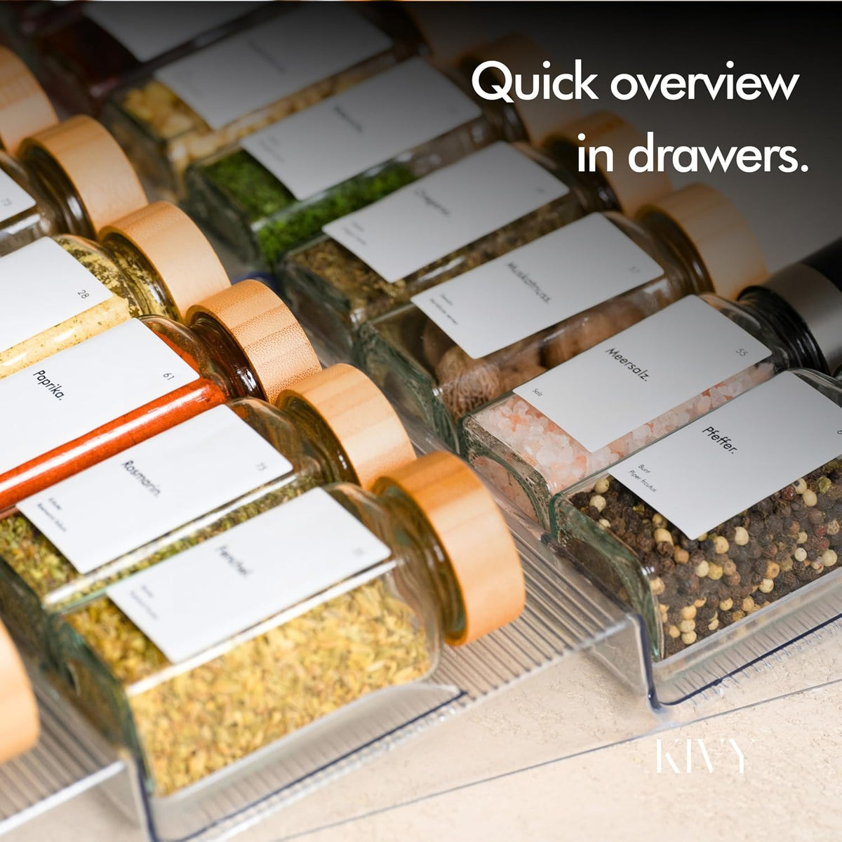 KIVY Spice Jars with Labels - 24x 4oz - Airtight Lids & BPA-Free - Bamboo