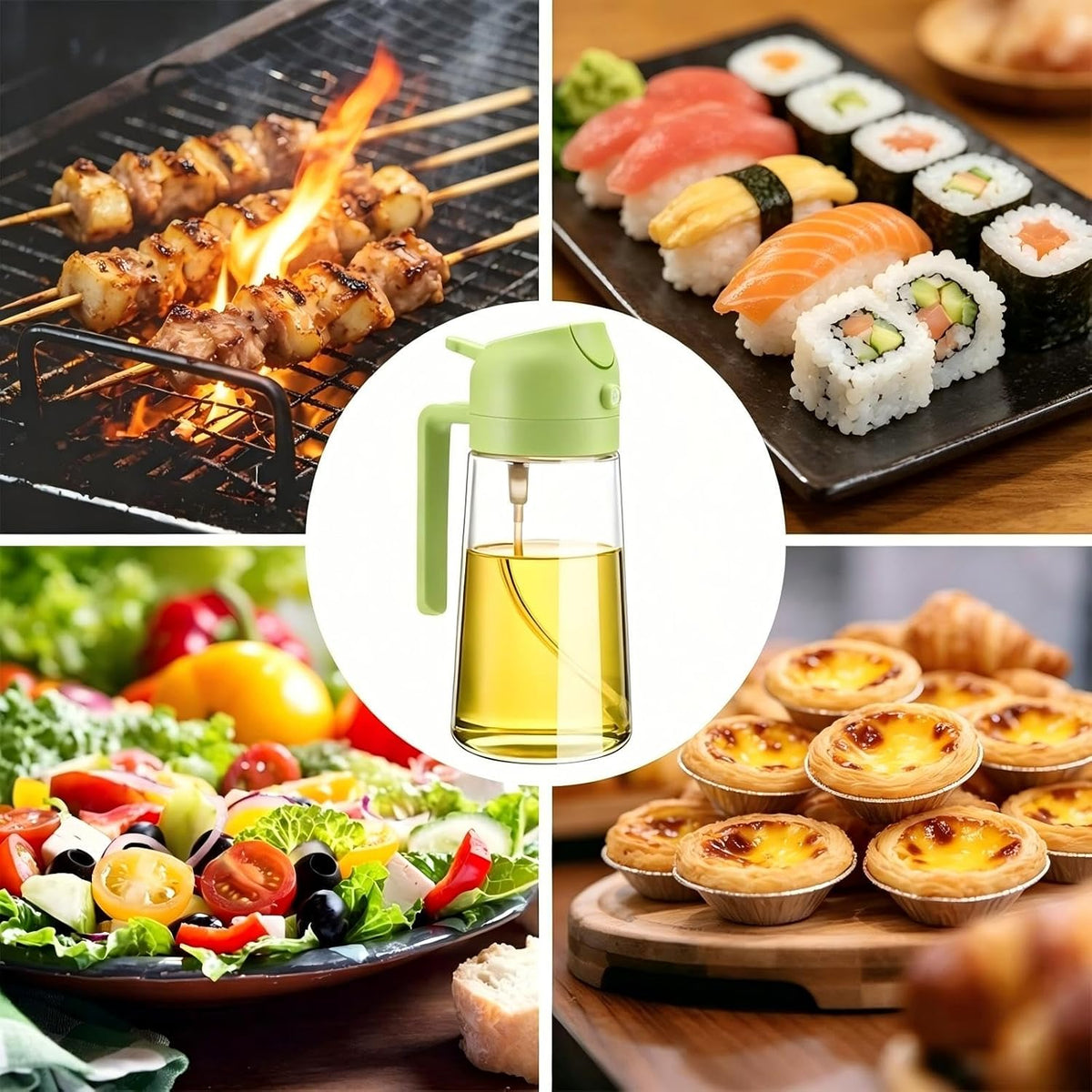 2 in 1 Olive Oil Spray for Cooking, 470ml/16oz Oil Dispenser for Kitchen and Home, Olive Oil Dispenser Bottle for Air Fryer, Salad, BBQ (Green)