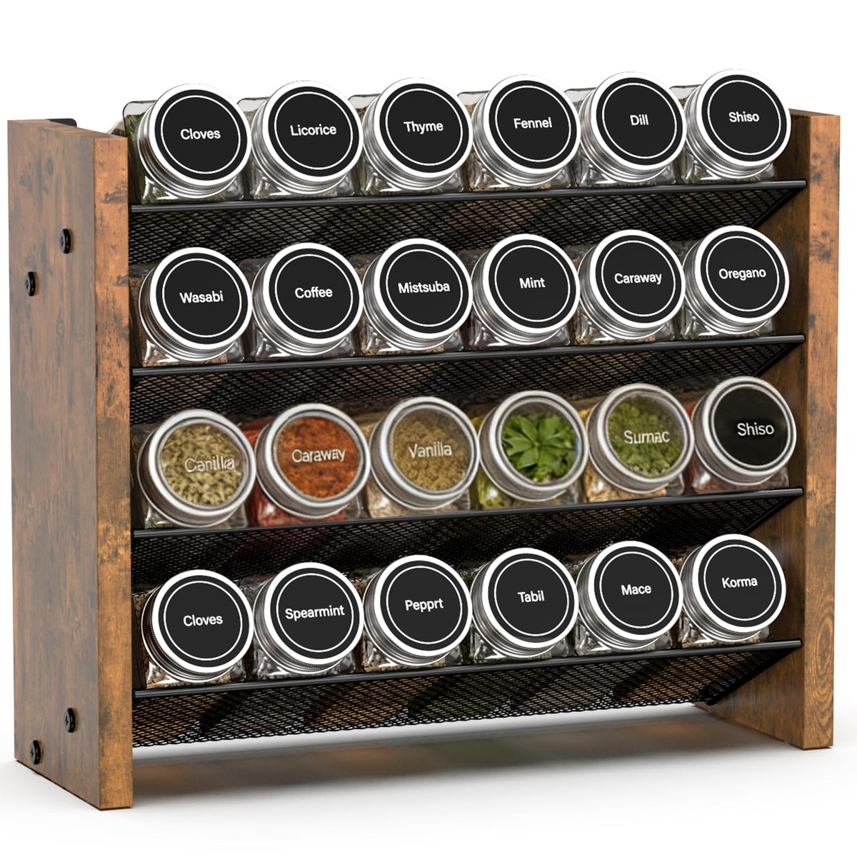 Spice Rack Organizer with 28 Glass Jars, for Cabinet Wall Mount Countertop