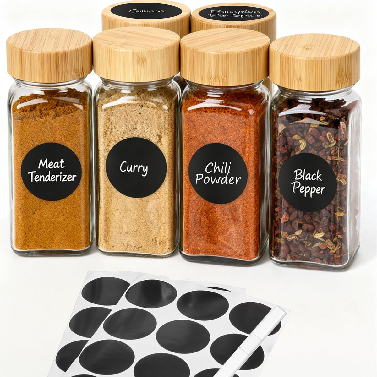 DIDITIME 6Pack Spice Jars with Label, 4oz Empty Square Seasoning Containers