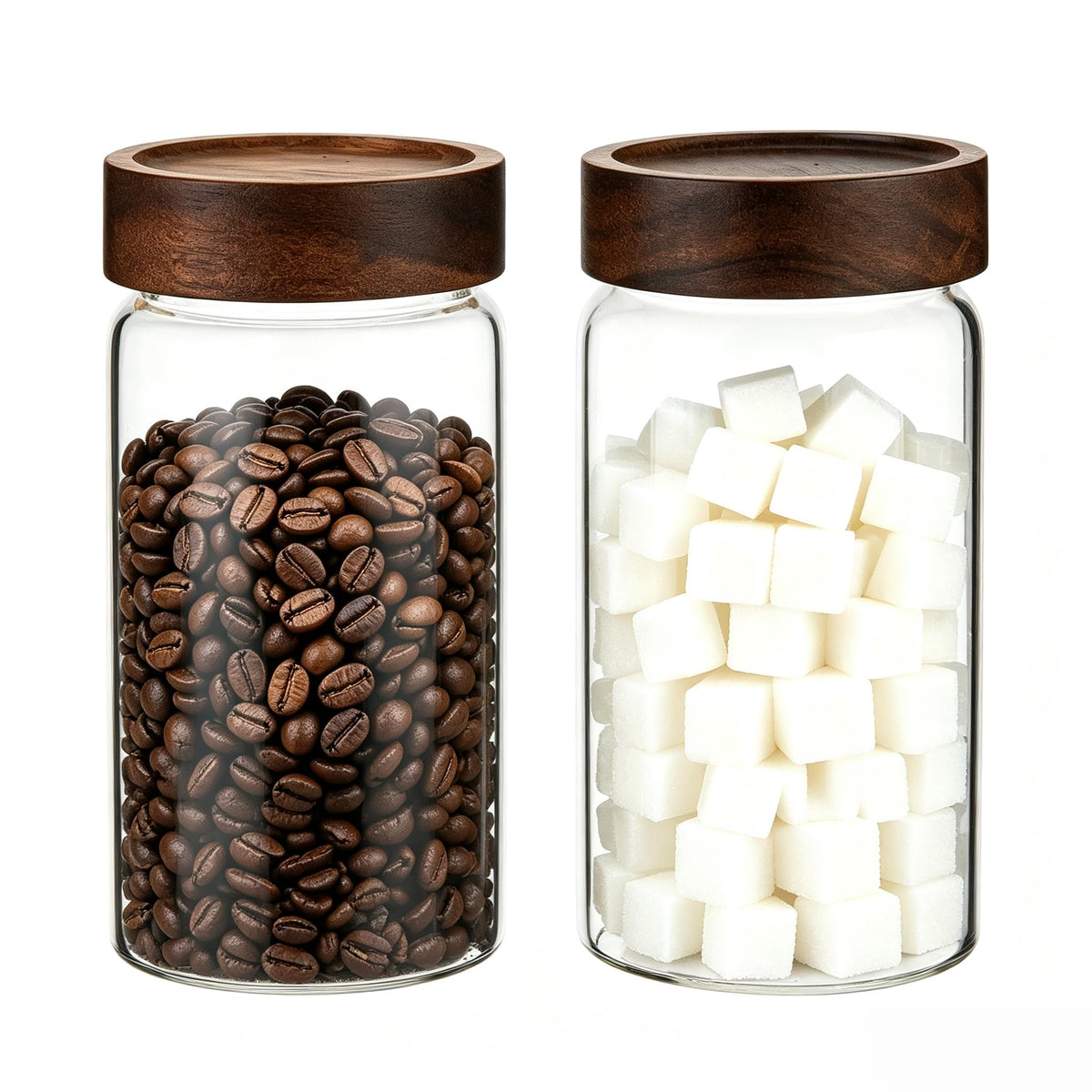 6 pc Glass Spice jars Glass Jars with Screw Lid 5 oz Acacia Wood Glass Herb Sugar Coffee Bean Ground Container Food Storage Canister for Candy Pantry Tea Seasoning Meal Prep Snack (6*150ml(5oz))