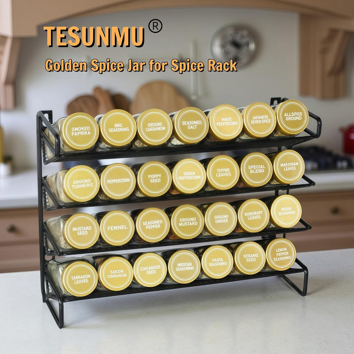 24 Spice Jars with Labels, 4oz Seasoning Jars for Cabinets, Drawers, Racks