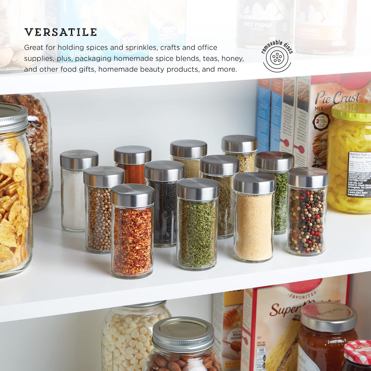 Kamenstein 12-Piece Empty Glass Spice Jar Set Stainless Steel Lids 3 oz