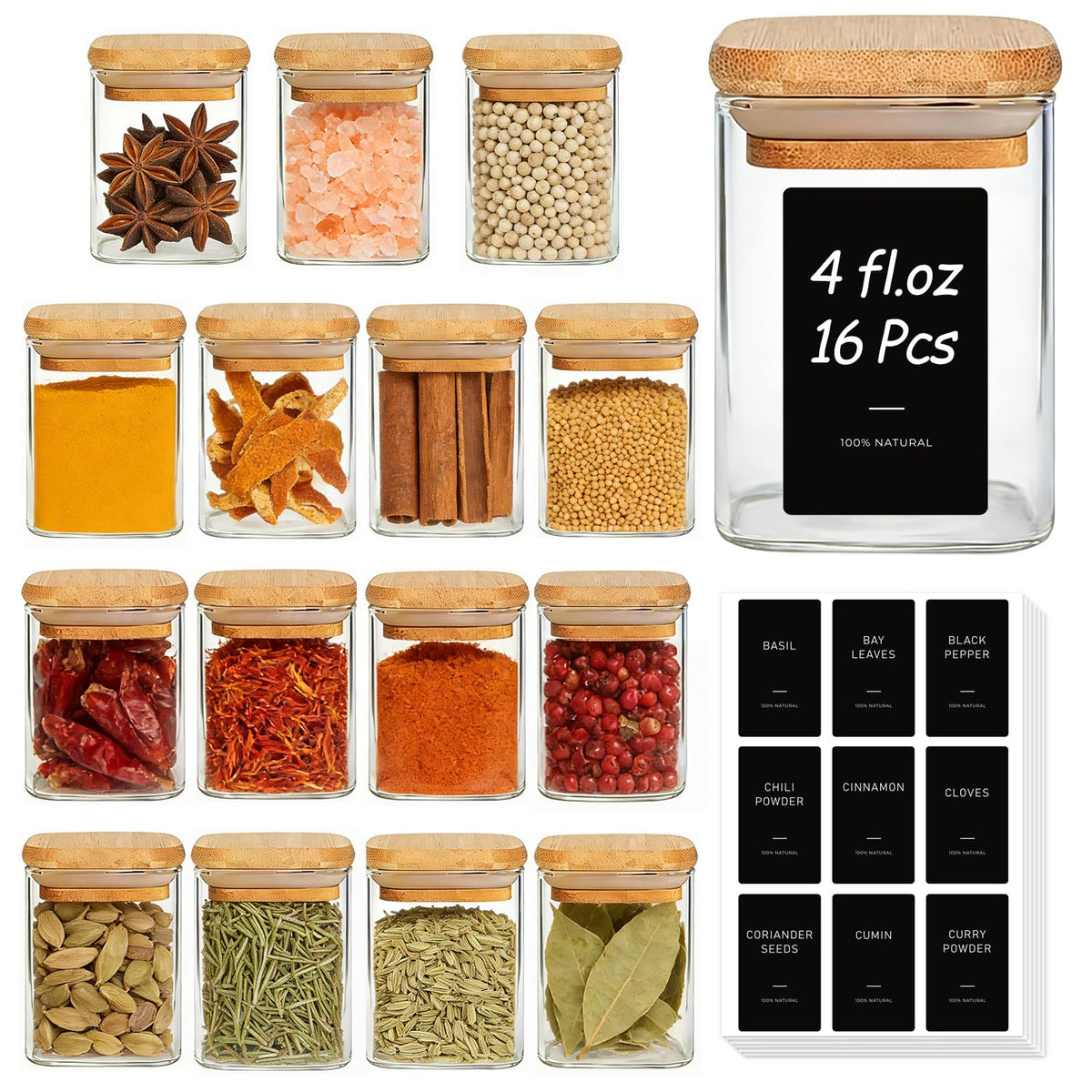 ComSaf Glass Pantry Storage Containers (0.7Qt/1.2Qt/1.6Qt) Set of 6, Square
