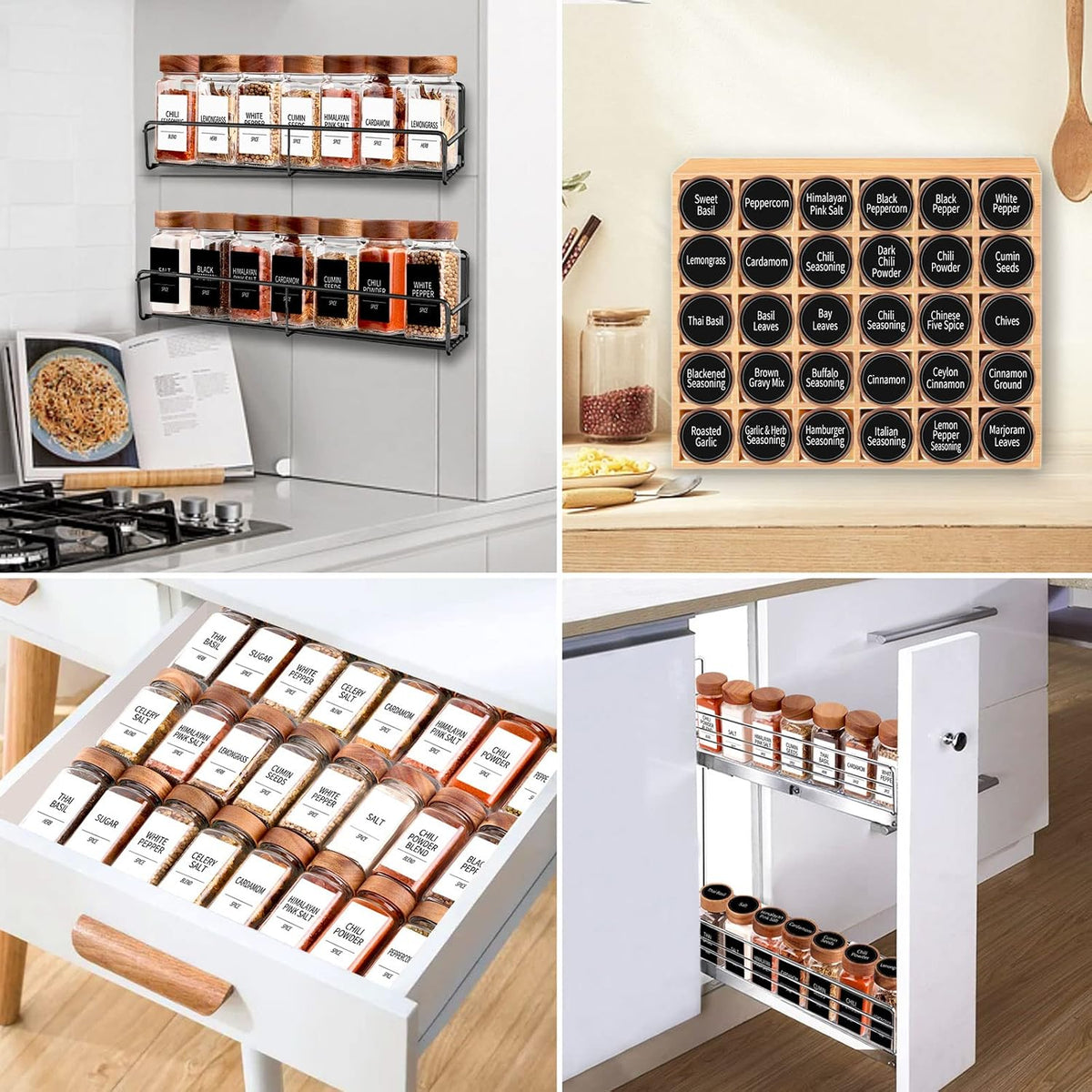 Churboro Glass Spice Jars with Labels, 24 Pack 4 oz, Acacia Wood Lids