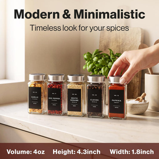 EDELHAUS Glass Spice Jars with Label, 24x Stainless Steel Lids