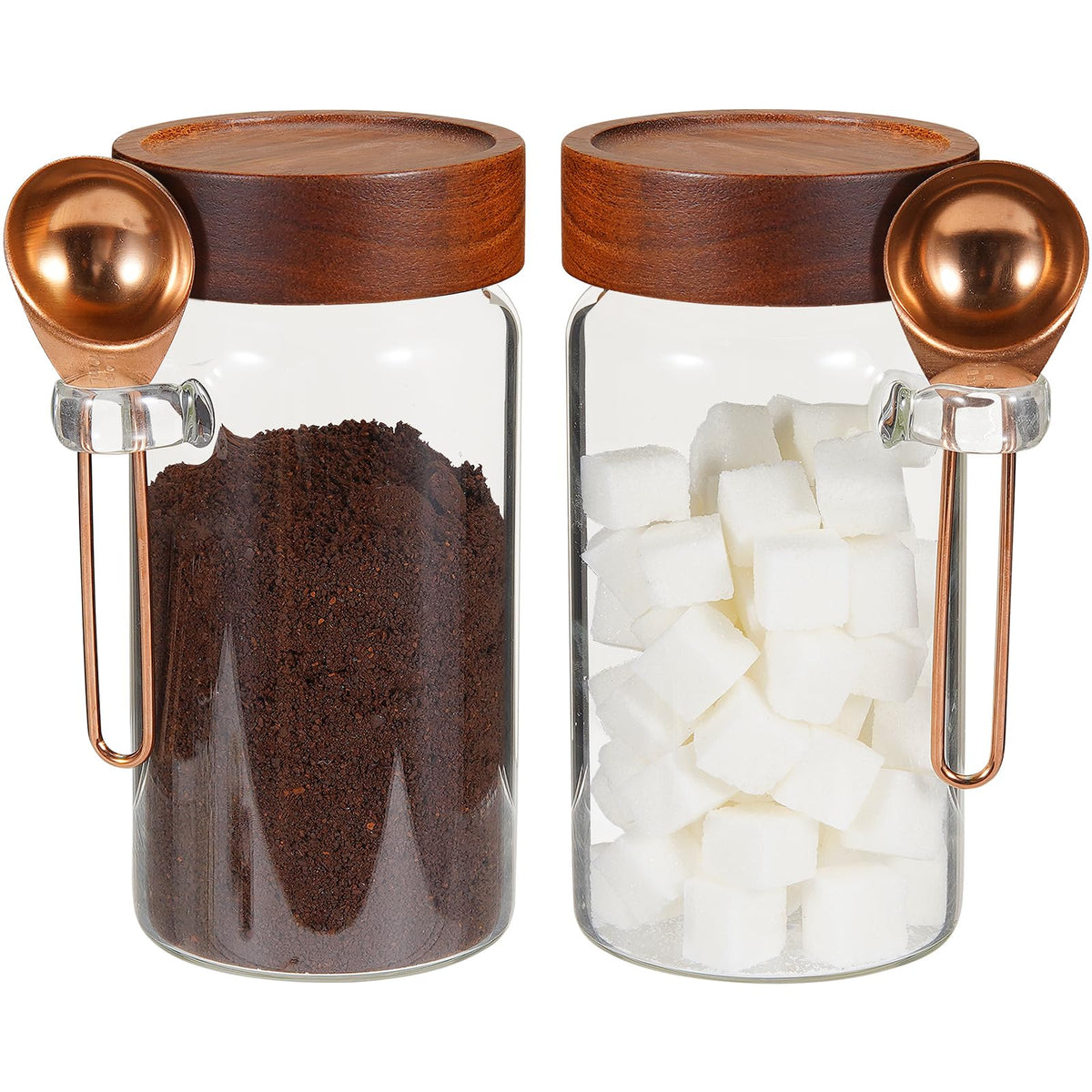 6 pc Glass Spice jars Glass Jars with Screw Lid 5 oz Acacia Wood Glass Herb Sugar Coffee Bean Ground Container Food Storage Canister for Candy Pantry Tea Seasoning Meal Prep Snack (6*150ml(5oz))