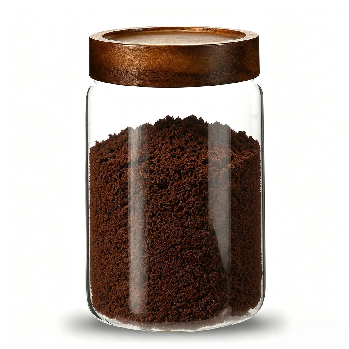 6 pc Glass Spice jars Glass Jars with Screw Lid 5 oz Acacia Wood Glass Herb Sugar Coffee Bean Ground Container Food Storage Canister for Candy Pantry Tea Seasoning Meal Prep Snack (6*150ml(5oz))