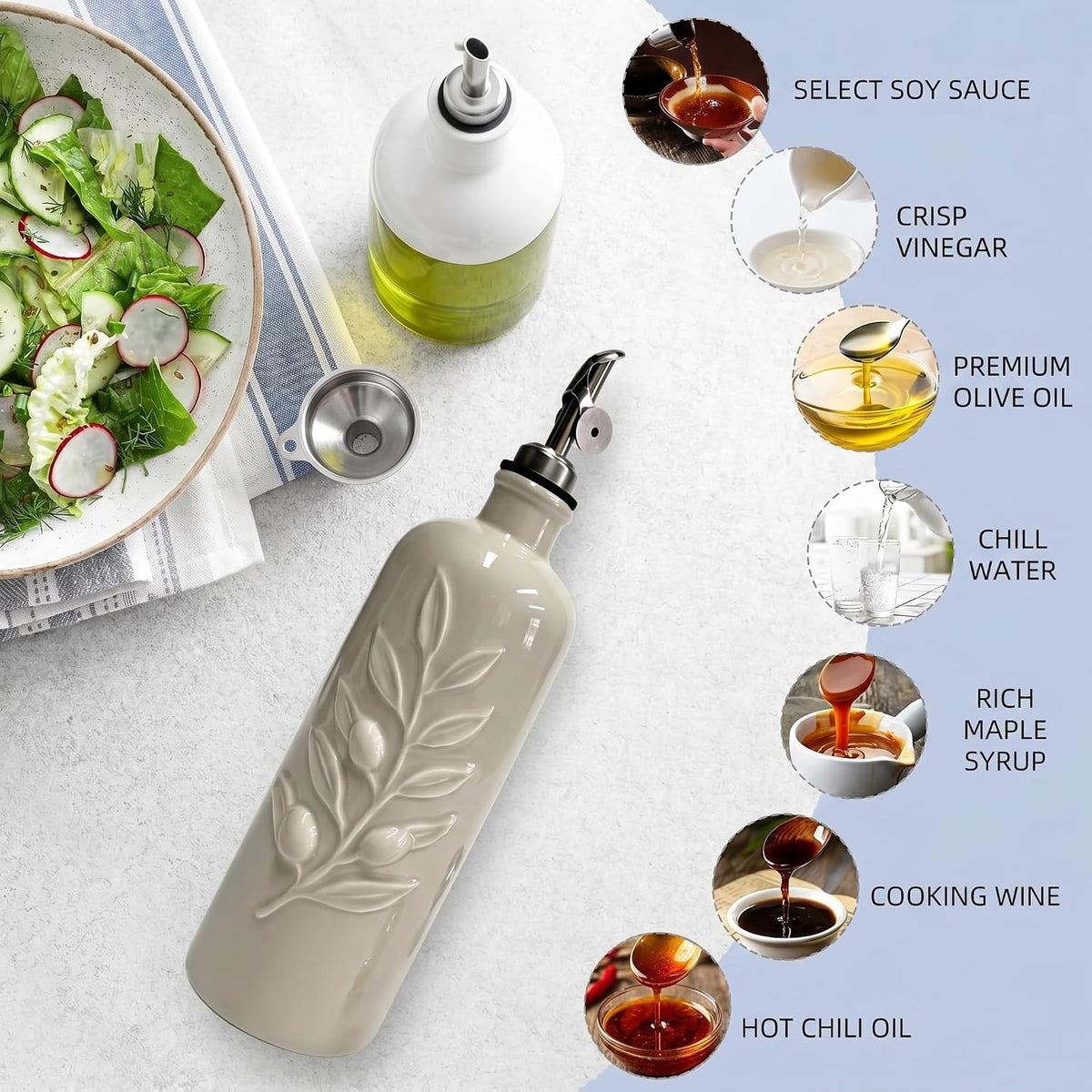20 Oz Ceramic Olive Oil Dispenser Bottle with Spout & Funnel