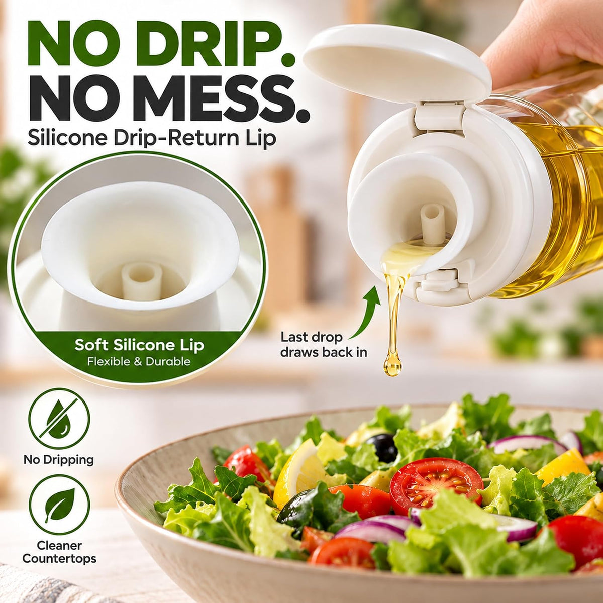 2 Pack Glass Olive Oil Dispenser, Removable Filter, 16.9 Oz