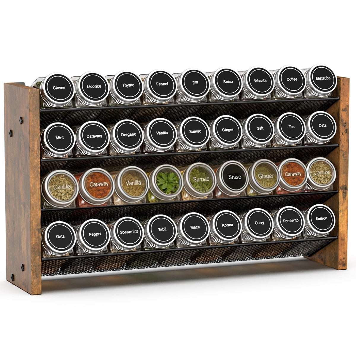 Spice Rack Organizer with 28 Glass Jars, for Cabinet Wall Mount Countertop