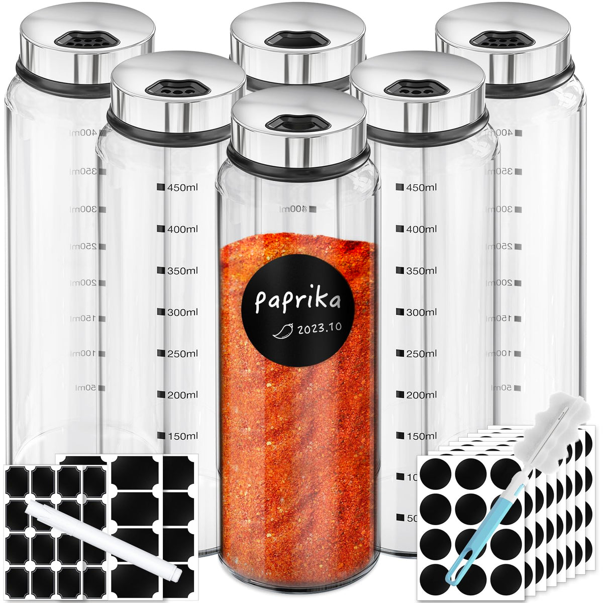Segarty Spice Jar with Shaker Lids, 3 Pack 6 oz Spice Jars with Adjustable Pour Large Holes for Herbs Grains, Empty Glass Spices Bottles Seasoning Containers Clear Salt Pepper Shakers