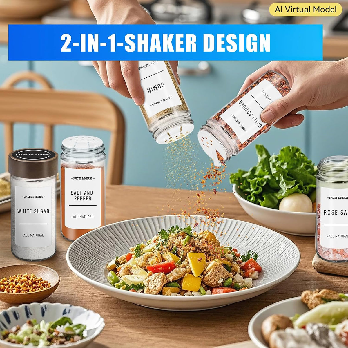 VIBRATITE 12 Pack 4 oz Round Glass Spice Jars with Acacia Lids and Labels