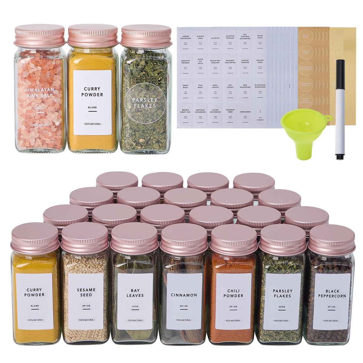 24 Pcs Glass Spice Jars with Labels, Seasoning Containers with Metal Lids