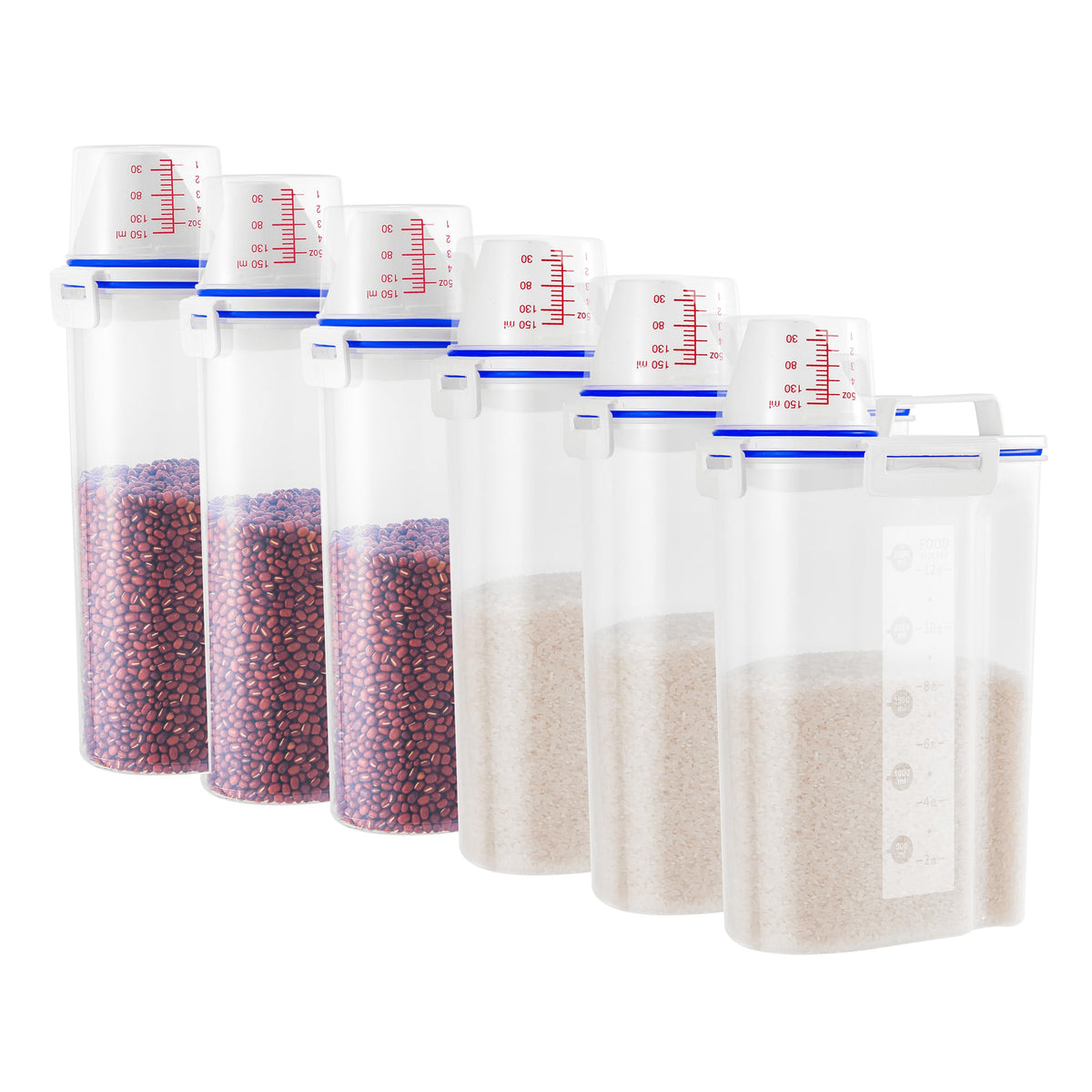 2 Pcs 5.5Lbs Rice Storage Container, Rice Container with Measuring Cup & Pour Spout, Kitchen Plastic Airtight Container for Cereal, Grain, Flour, Sugar, Oatmeal, Dry Pet Dog Food