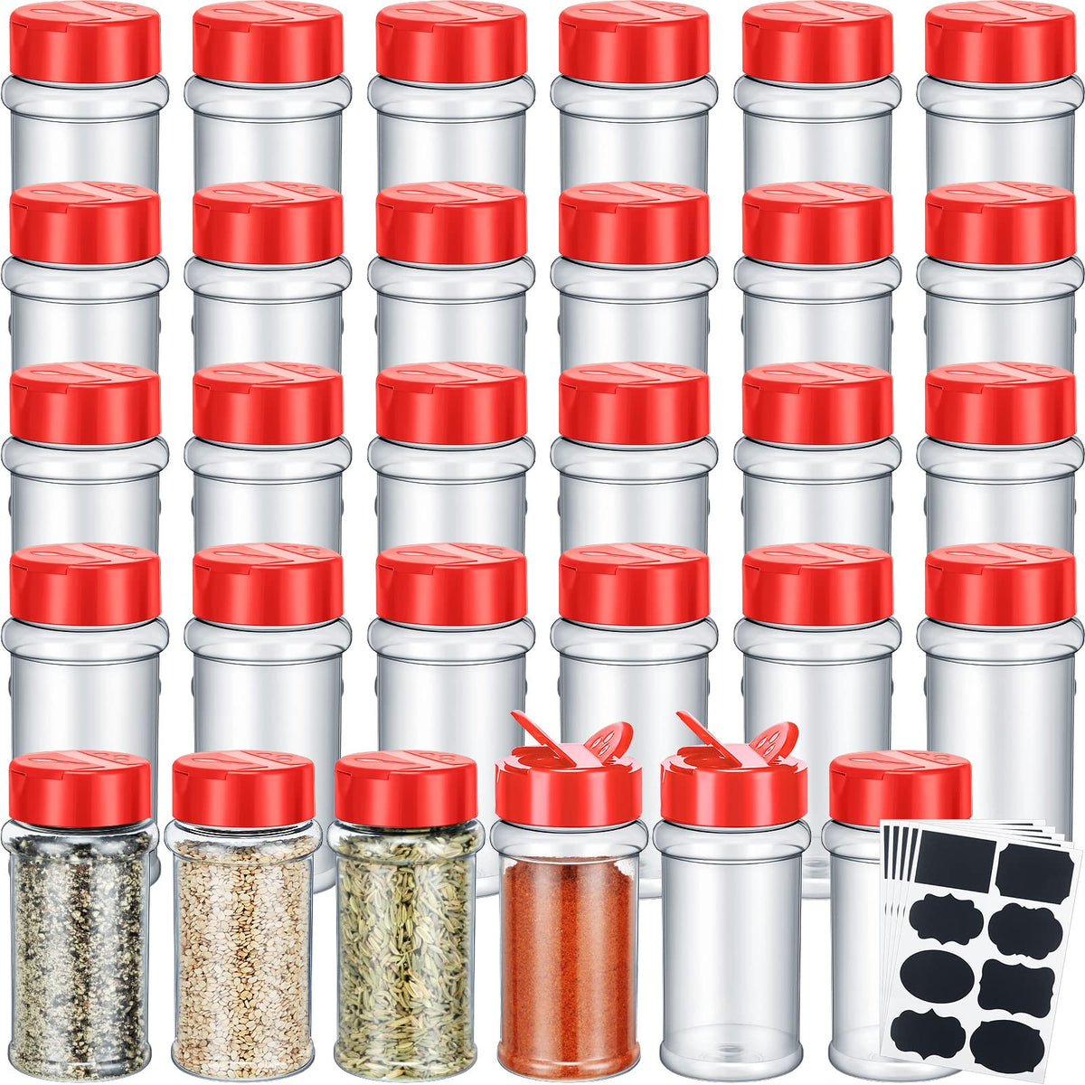 Eccliy 36 Pack 3 oz Clear Plastic Spice Jars with Shaker Lids,Black