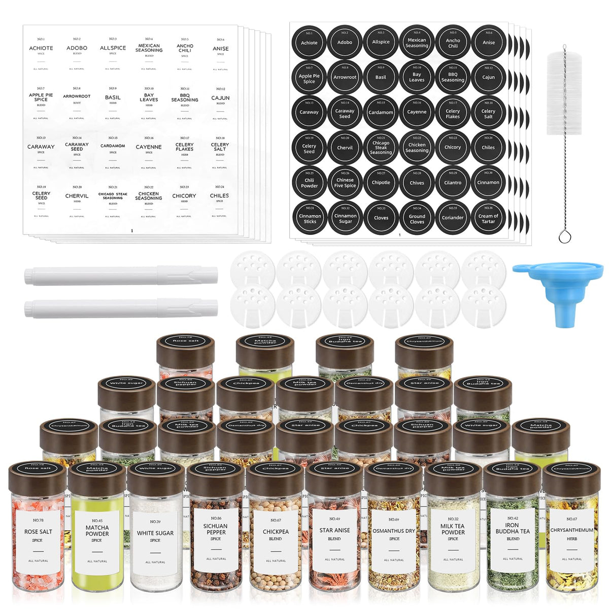 VIBRATITE 12 Pack 4 oz Round Glass Spice Jars with Acacia Lids and Labels