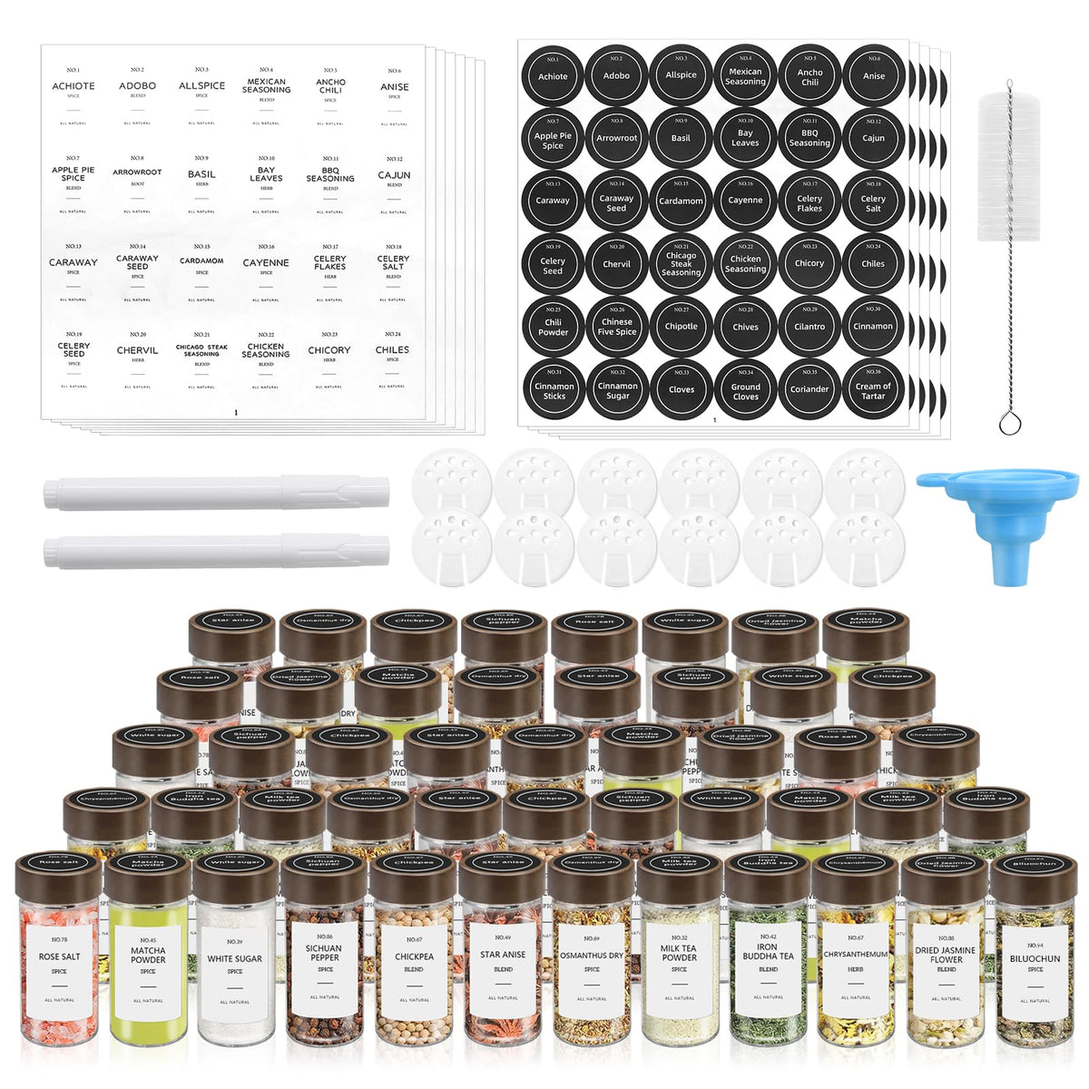VIBRATITE 12 Pack 4 oz Round Glass Spice Jars with Acacia Lids and Labels