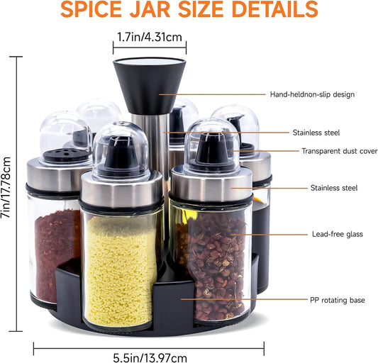 Mlici Oil and Vinegar Dispenser Set of 6 Bottles with 360° Rotating Holder