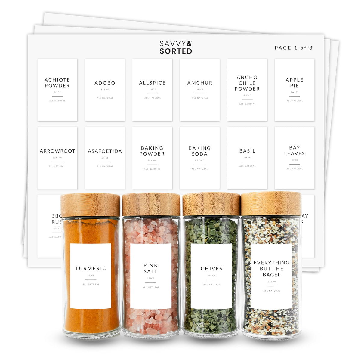 Spice Labels for Glass Jars, 202 Round Preprinted Waterproof Kitchen Spice Labels Stickers, Seasoning Organization Black Pantry Herbs Label for Top Lid, Chalkboard Labels for Spice Jars