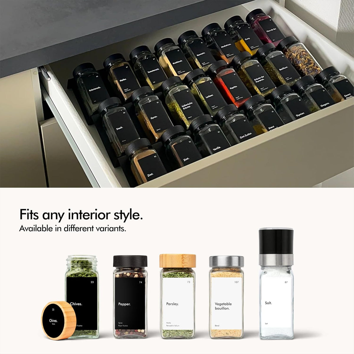 KIVY Spice Jars with Labels - 24x 4oz - Airtight Lids & BPA-Free - Bamboo