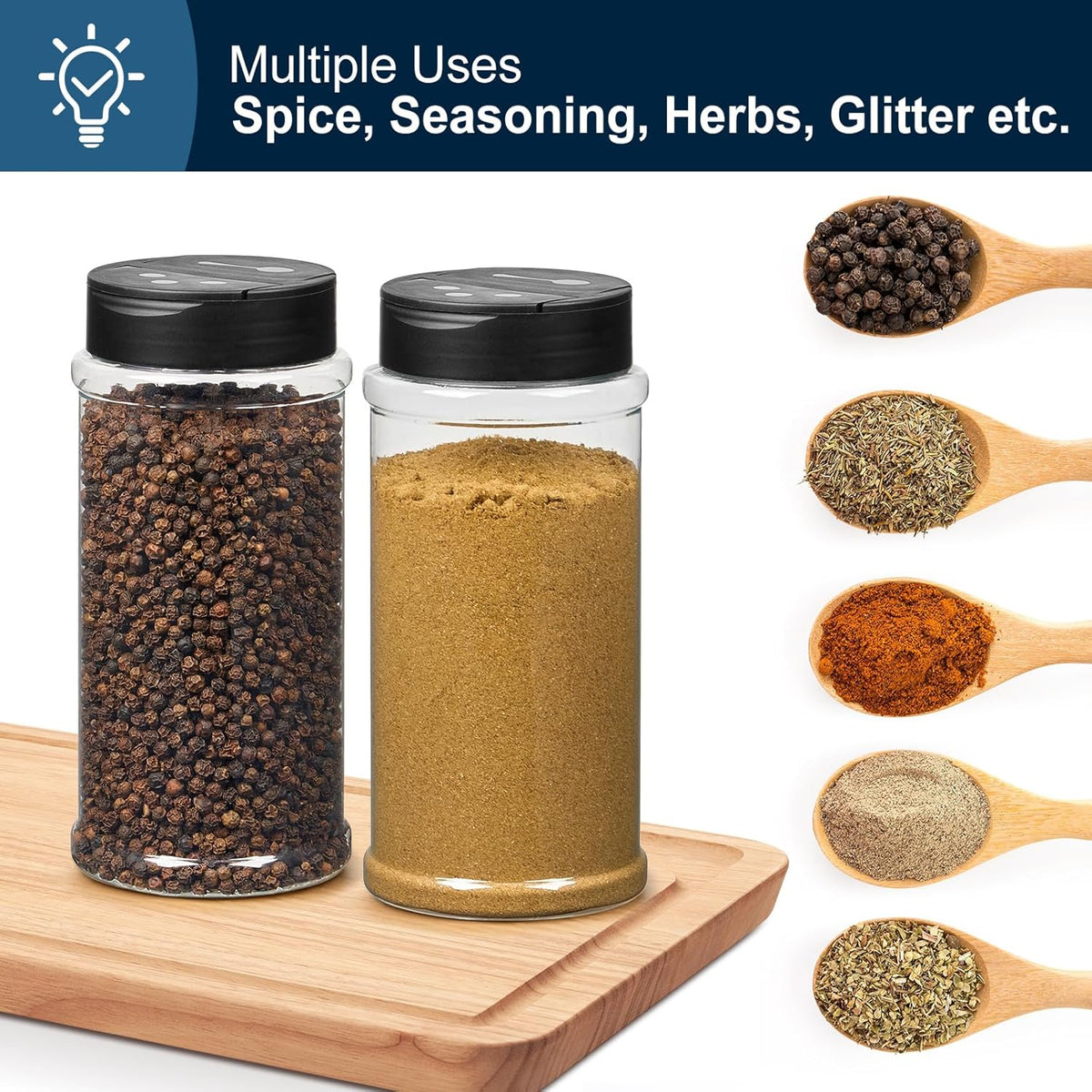 TUZAZO 16 Oz Large Spice Jars Plastic Seasoning Containers, 6 Pack