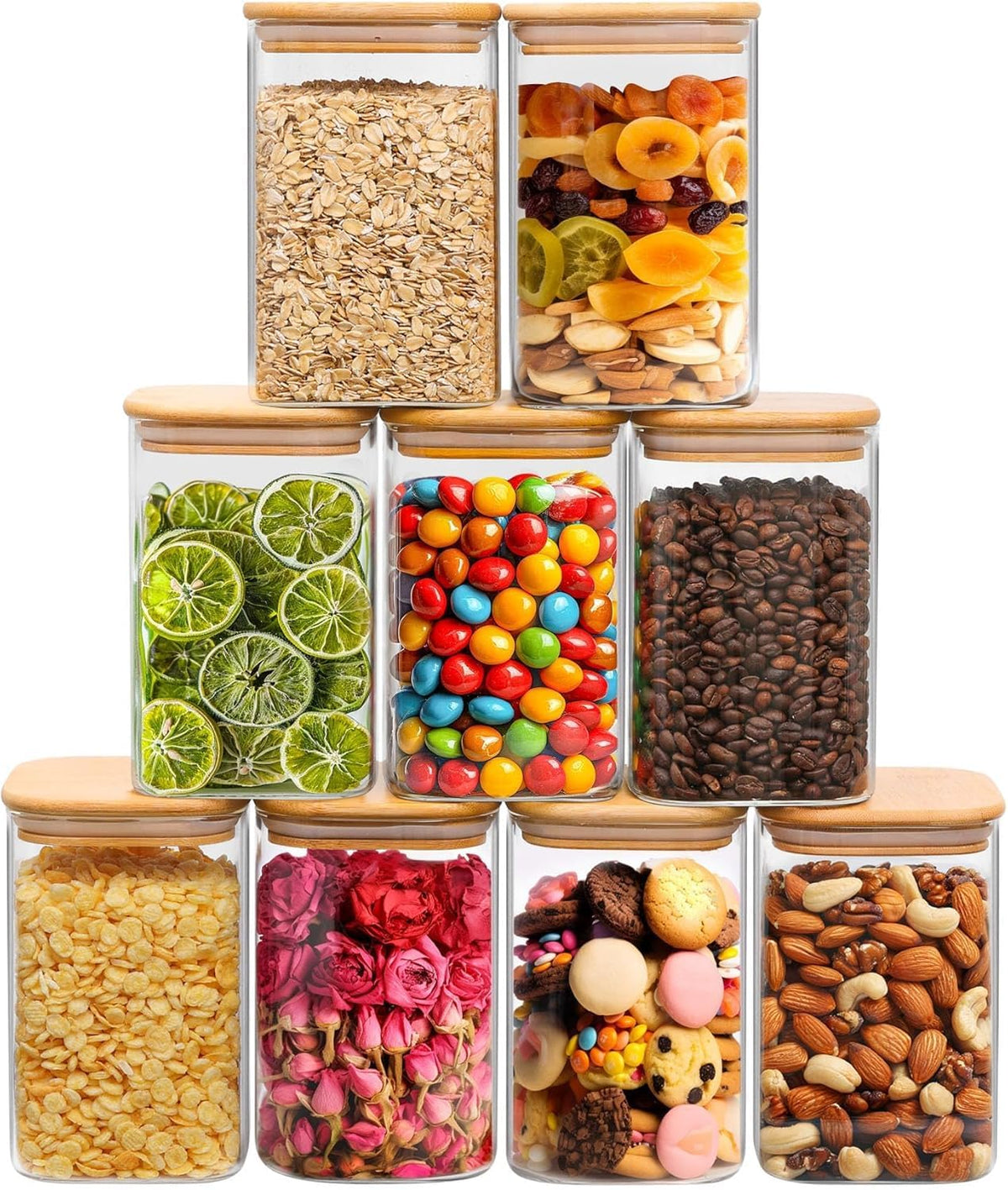 ComSaf Glass Pantry Storage Containers (0.7Qt/1.2Qt/1.6Qt) Set of 6, Square