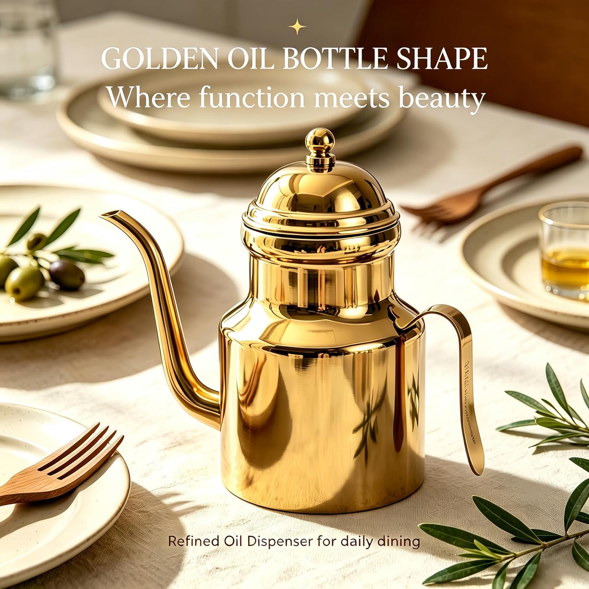 18oz Stainless Steel Olive Oil Dispenser,Golden Kitchen Oil Bottle