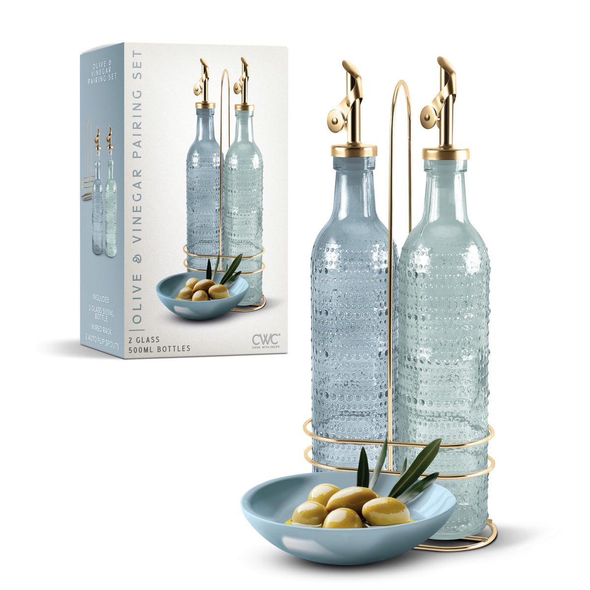 COOK WITH COLOR Glass Olive Oil Bottle Dispenser - 2 Pack- 17oz Oil and Vinegar Cruet - Olive Oil Carafe Decanter for Kitchen, Fluted, Brown