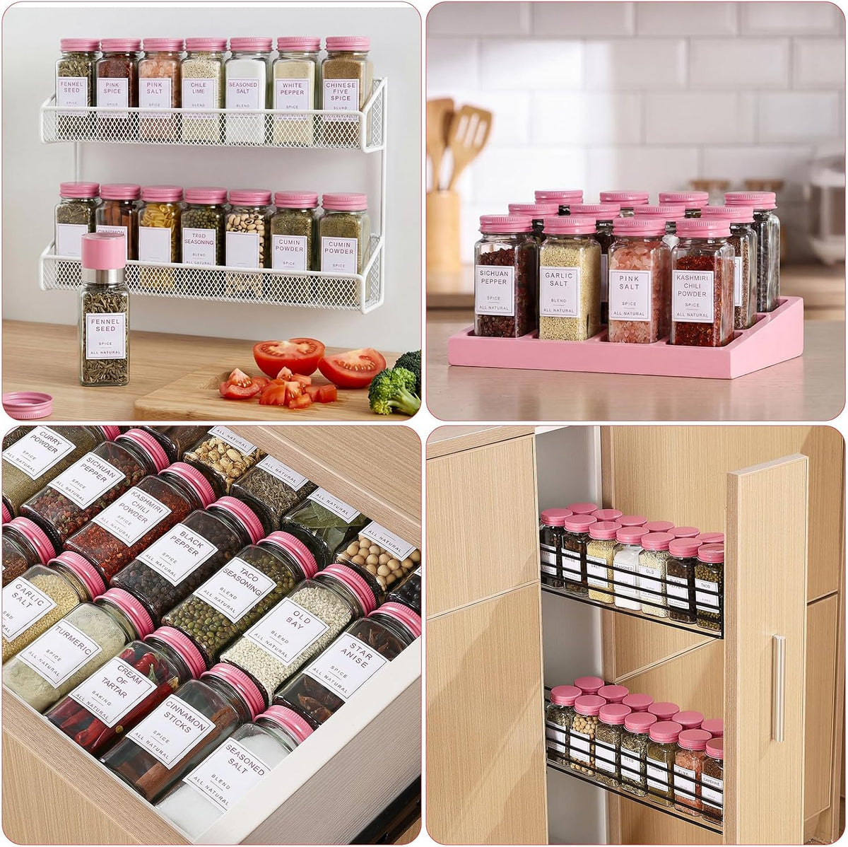 14pcs Glass Spice Jars with Labels, 4oz Seasoning Containers with Metal Lid